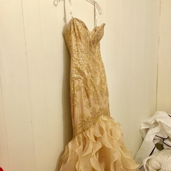 Ellie Wilde Prom Dress gold champagne mermaid - Picture 1 of 4